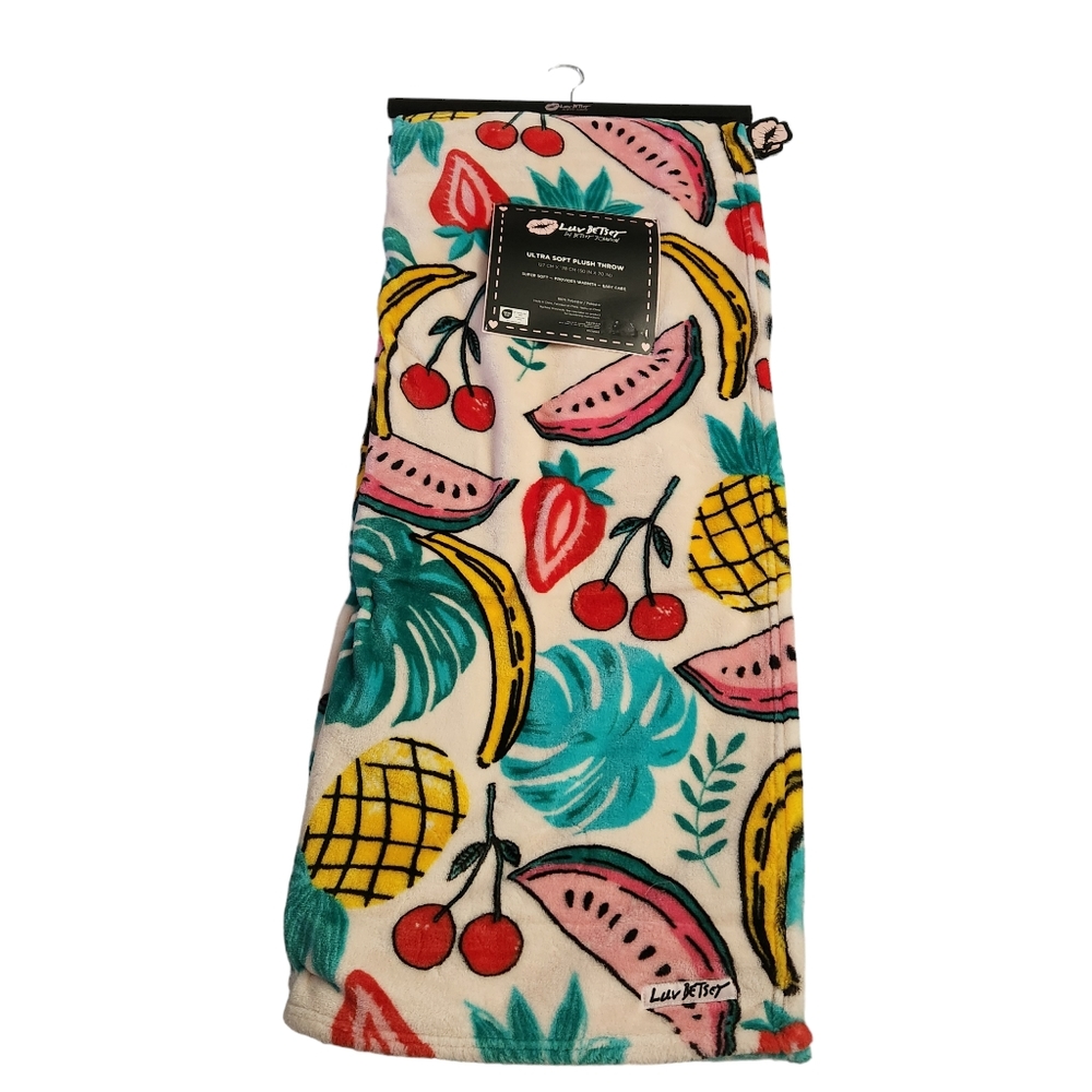 Betsey Johnson Pink Fruit Cherry Pineapple Tropical Throw Blanket Plush